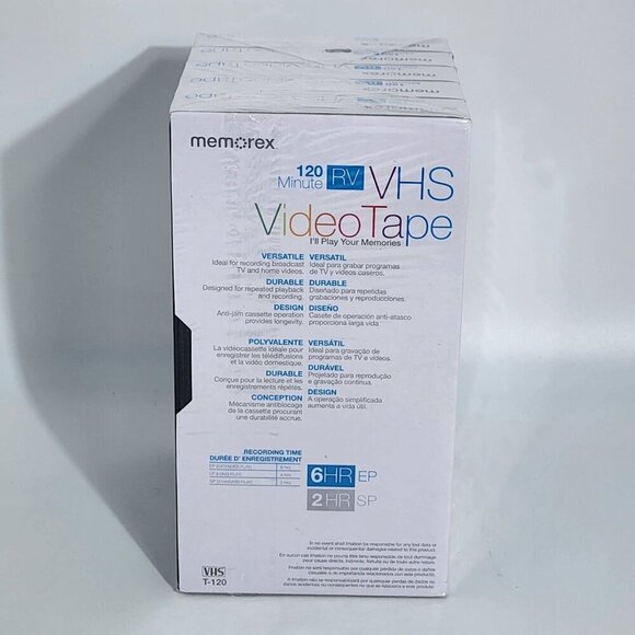 Memorex 5PK 120 Minute RV VHS Video Tape T-120 6HR EP Cassettes Blank New Media - Picture 4 of 7